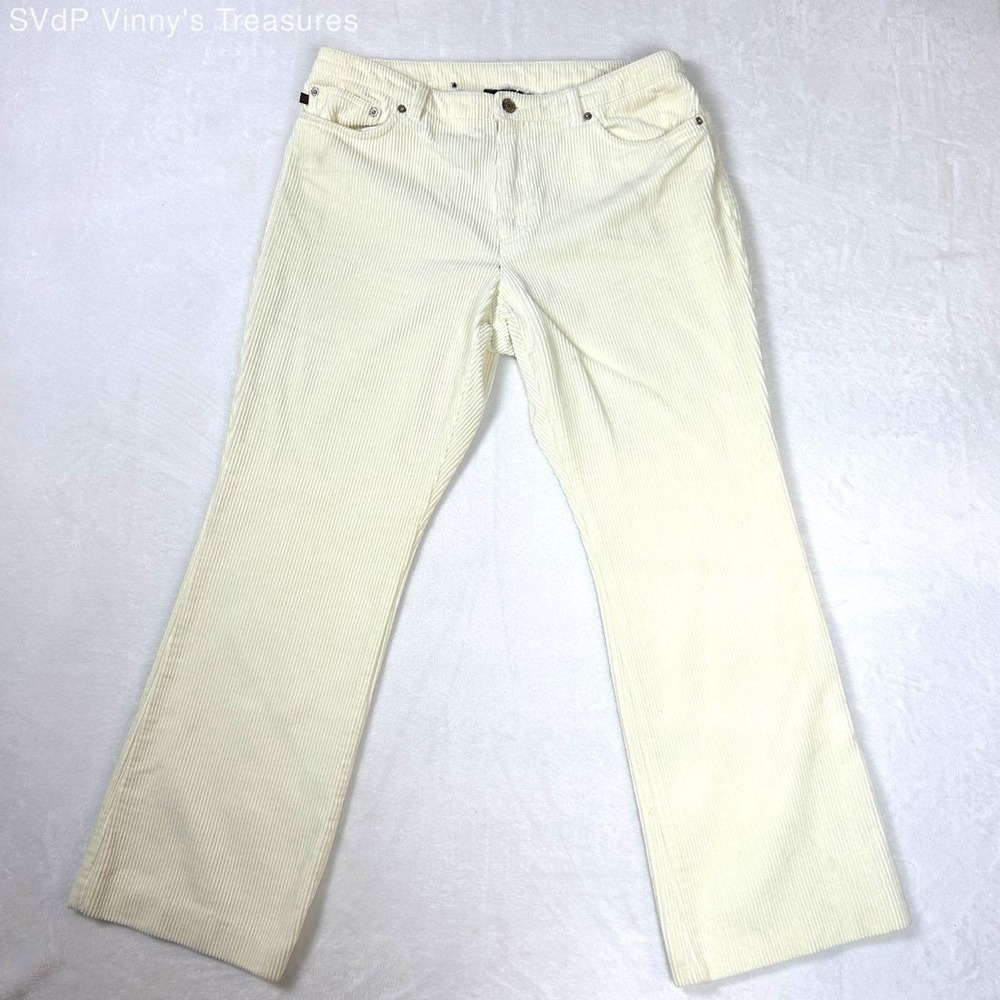 Vintage 90s Ralph Lauren Women's Cream White Corduroy Wide Leg Pants Sz 8